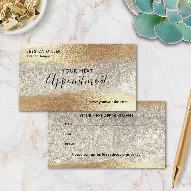Modern Gold Diamond Glitter Faux Foil Luxury Glam Appointment Card (In situ)