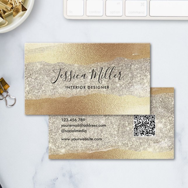 Modern Gold Diamond Glitter Faux Foil Luxury Glam Business Card (Front and Back)