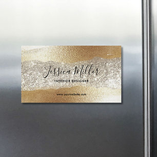 Modern Gold Diamond Glitter Faux Foil Luxury Glam Business Card Magnet