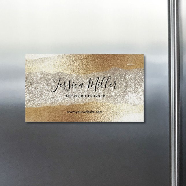 Modern Gold Diamond Glitter Faux Foil Luxury Glam Business Card Magnet (In situ)