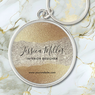 Modern Gold Diamond Glitter Faux Foil Luxury Glam Keychain