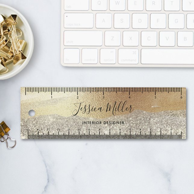 Modern Gold Diamond Glitter Faux Foil Luxury Glam Ruler (In situ)