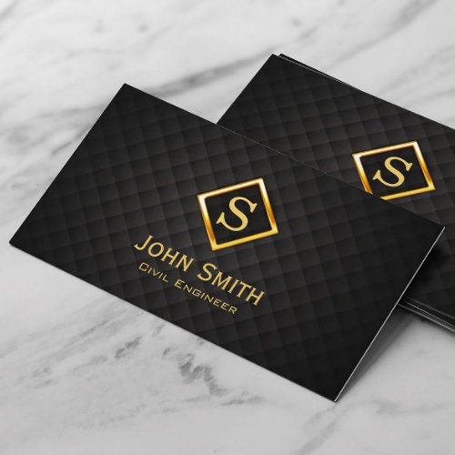 Modern Gold Diamond Logo Civil Engineer  Business Card