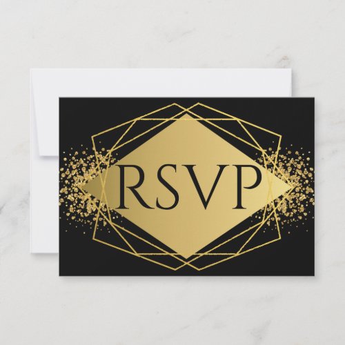 Modern Gold Diamond on Black RSVP Card