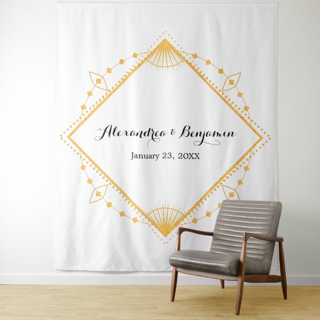 Modern Gold Diamond Wedding Photo Booth Backdrop (In Situ)