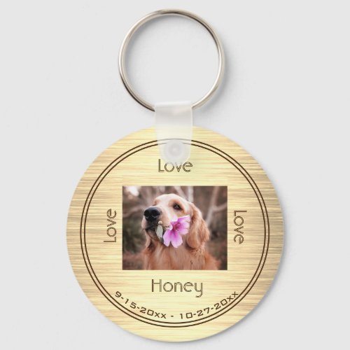 Modern  Gold Dog Photo Memorial with Name Date Keychain