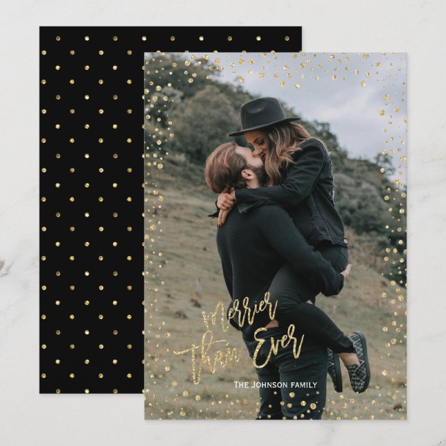 Modern gold dot with gold lettering Christmas Holiday Card (Front/Back)