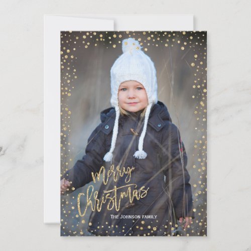 Modern gold dot with gold lettering Christmas Holiday Card