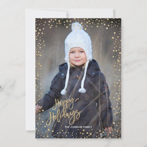 Modern gold dot with gold lettering Happy Holidays Holiday Card