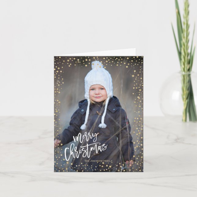 Modern gold dot with white lettering Christmas Holiday Card (Front)