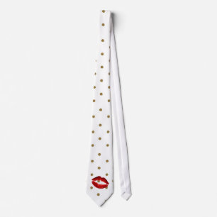Modern Gold Dots ,Red Glitter Lips Neck Tie