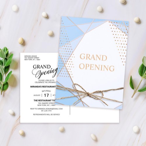 Modern Gold Dots Rustic Ribbon Grand Opening Invitation Postcard