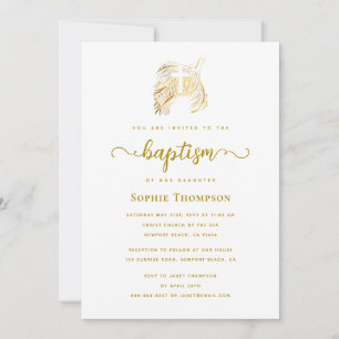 Modern Gold Dove White Cross Religious Baptism Invitation