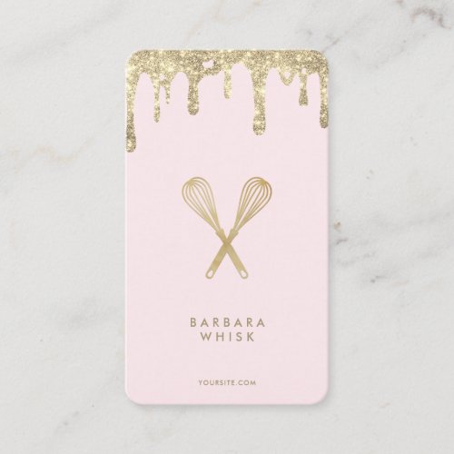 Modern Gold Drip Glitter Whisk Bakery Pastry Business Card