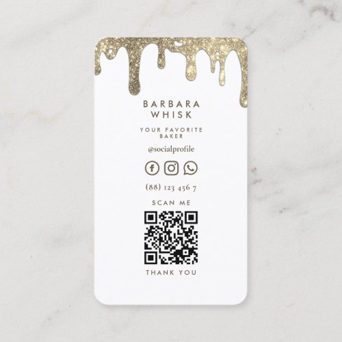 Modern Gold Drip Whisk Bakery Pastry Caterer Business Card