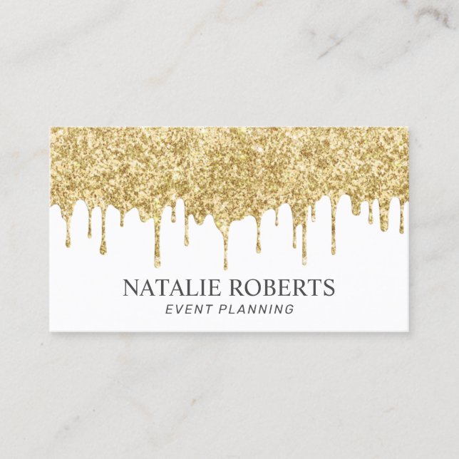 Modern Gold Drips Elegant Event Planning Business Card (Front)