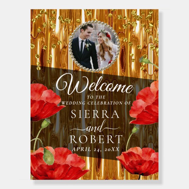 Modern Gold Drips Photo Wedding Welcome Sign (Front)