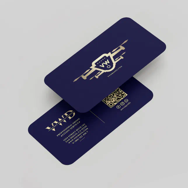 Modern Gold Drone Operator Monogram Midnight blue Business Card | Zazzle
