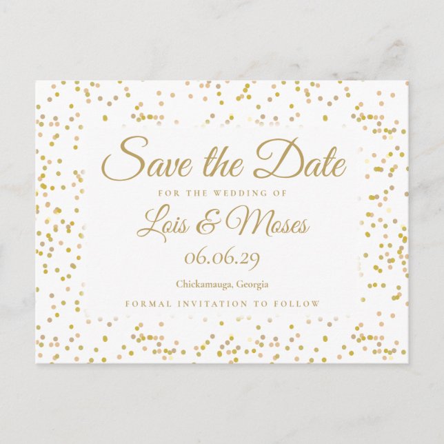 Modern Gold Dust Confetti Save the Date Announcement Postcard (Front)