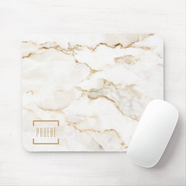 Modern Gold Effect Marble Pattern Mouse Pad (With Mouse)