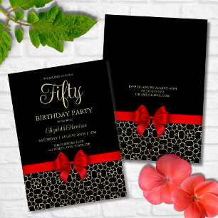 Modern Gold Egypt Geometric Red Bow 50th Birthday Invitation