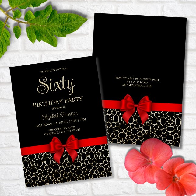 Modern Gold Egypt Geometric Red Bow 60th Birthday Invitation (Creator Uploaded)