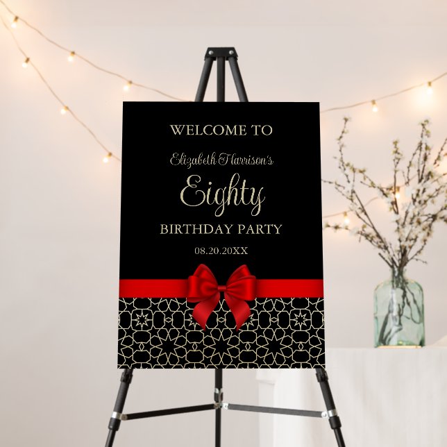 Modern Gold Egypt Geometric Red Bow 80th Birthday Foam Board (In Situ (Stand))