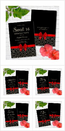 Modern Gold Egypt Geometric Red Bow Birthday