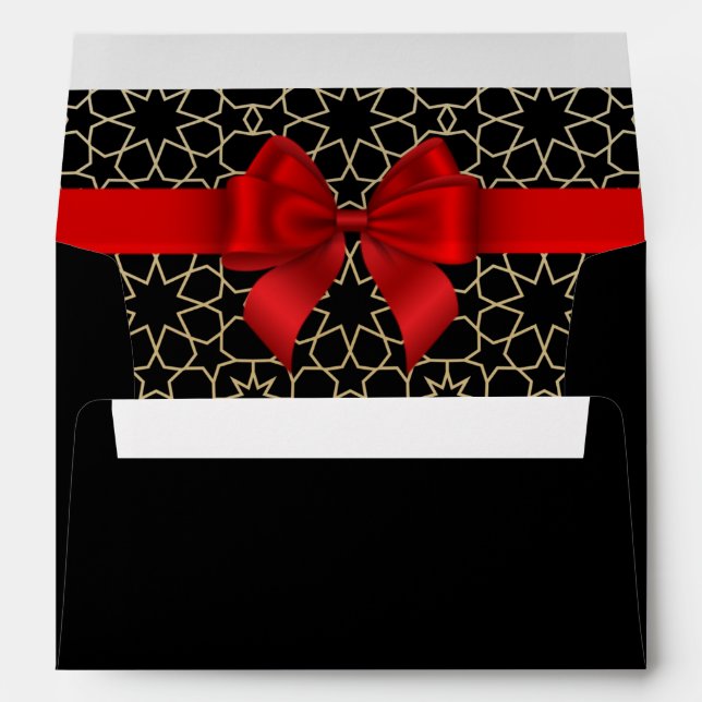 Modern Gold Egypt Geometric Red Bow Birthday Envelope (Back (Bottom))