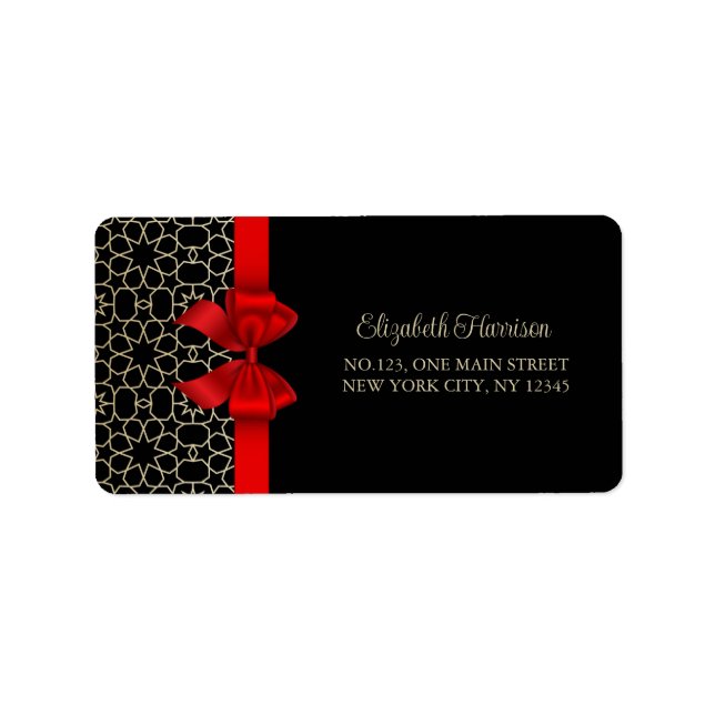 Modern Gold Egypt Geometric Red Bow Birthday Label (Front)