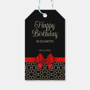 Modern Gold Egypt Geometric Red Bow Happy Birthday Gift Tags