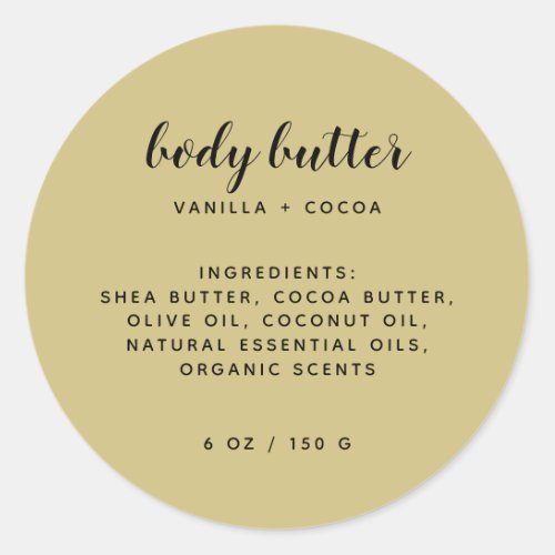 Modern gold elegant body butter ingredients list classic round sticker