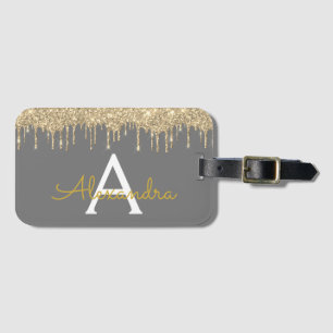 Modern Gold Elegant Glitter Sparkle Monogram Luggage Tag