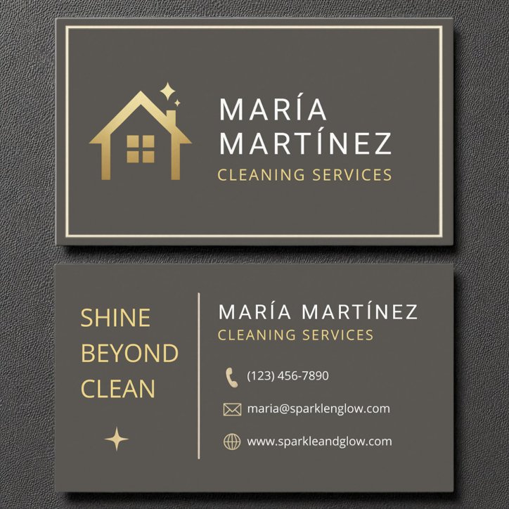 Modern Gold Elegant House Cleaning Services Business Card