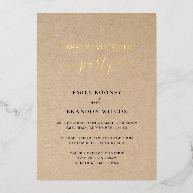 Modern Gold Elegant Rustic Wedding Reception Foil Invitation (Front)