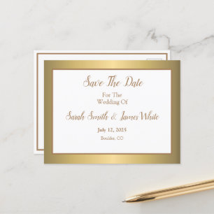 Modern Gold Elegant Simple Wedding Save The Date Announcement Postcard