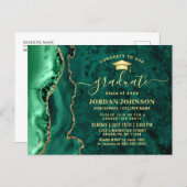 Modern Gold Emerald Graduation Party Invitation Postcard (Front/Back)