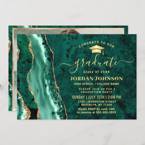 Modern Gold Emerald Green Marble Graduation Party Invitation - Modern Gold Emerald Green Marble Graduation Party Invitation. 
 For further customization, please click the "customize further" link and use our design tool to modify this template. 
 If you prefer Thicker papers / Matte Finish, you may consider to choose the Matte Paper Type.