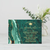 Modern Gold Emerald Green Marble Graduation Party Invitation (Standing Front)