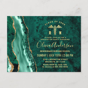 Modern Gold Emerald RN Graduation Party Invitation Postcard