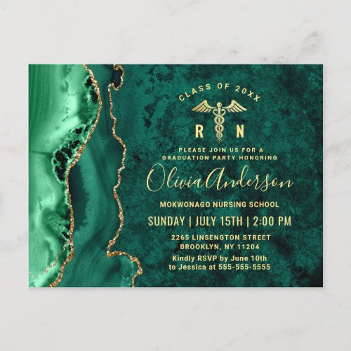 Modern Gold Emerald RN Graduation Party Invitation Postcard - Modern Gold Emerald RN Graduation Party Invitation Postcard. Medical Medicine