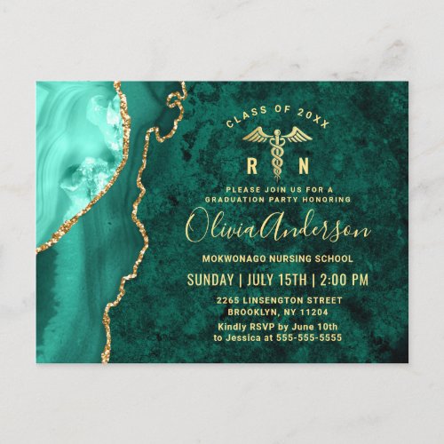 Modern Gold Emerald RN Graduation Party Invitation Postcard - Modern Gold Emerald RN Graduation Party Invitation Postcard. Medical Medicine