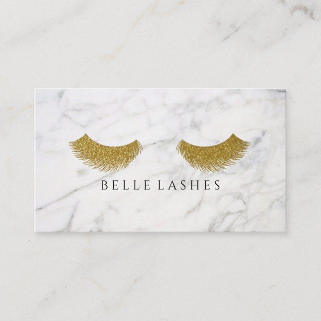 Modern Gold Eyelash Extensions Beauty Marble Business Card (Front)