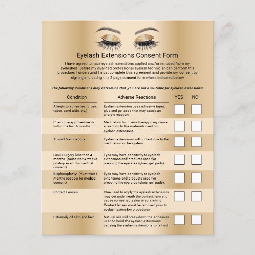 Modern Gold Eyelash Extensions Liability Waiver Flyer