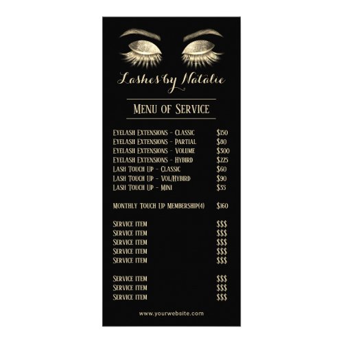 Modern Gold Eyelash Makeup Artist Salon Price List Rack Card