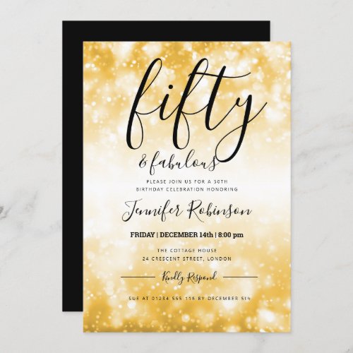 Modern Gold Fifty  Fabulous 50th Birthday Invitation