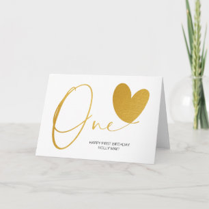 Modern Gold First Birthday One Heart Card