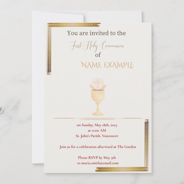 Modern Gold First Holy Communion Invitation  (Front)