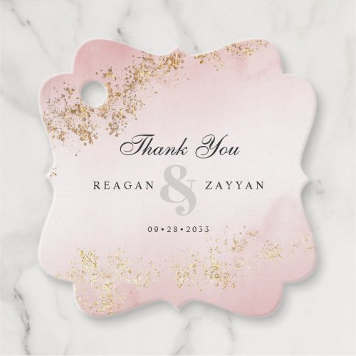 Custom Wedding 5 Modern Gold Fleck Blush Pink Wedding Thank You Favor Tags
