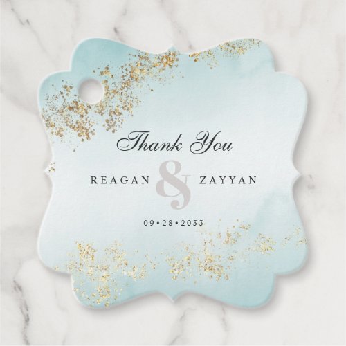 Modern Gold Fleck Teal Mist Wedding Thank You Favor Tags